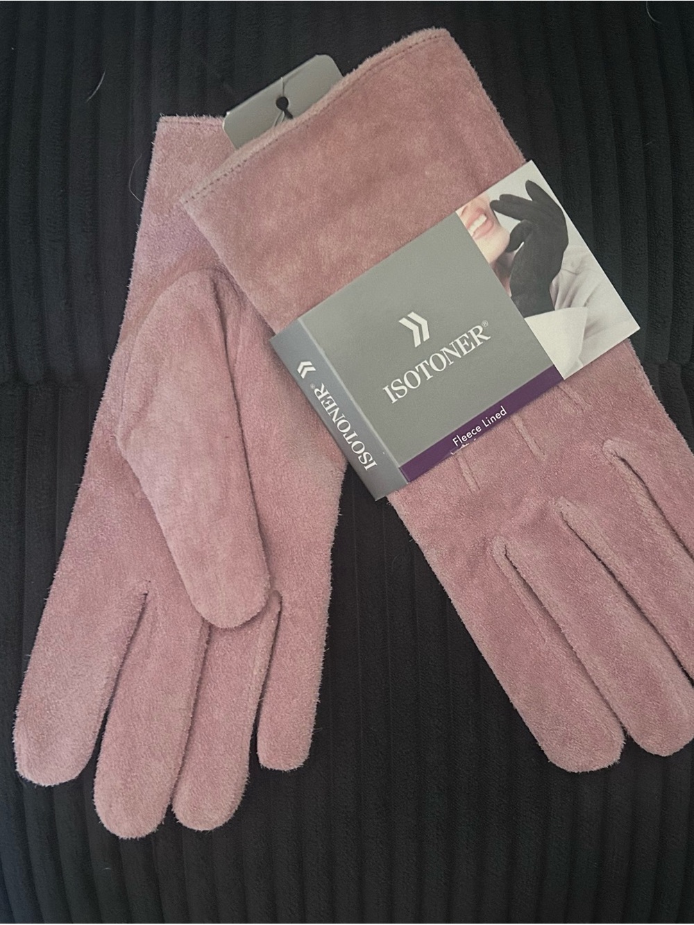 isotoner Suede-Look Fleece Lined Gloves in Dusty Pink